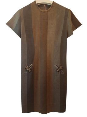 Vintage 60s/70s Nancy Green New York Mod Shift- Brown Striped with Frog Closures